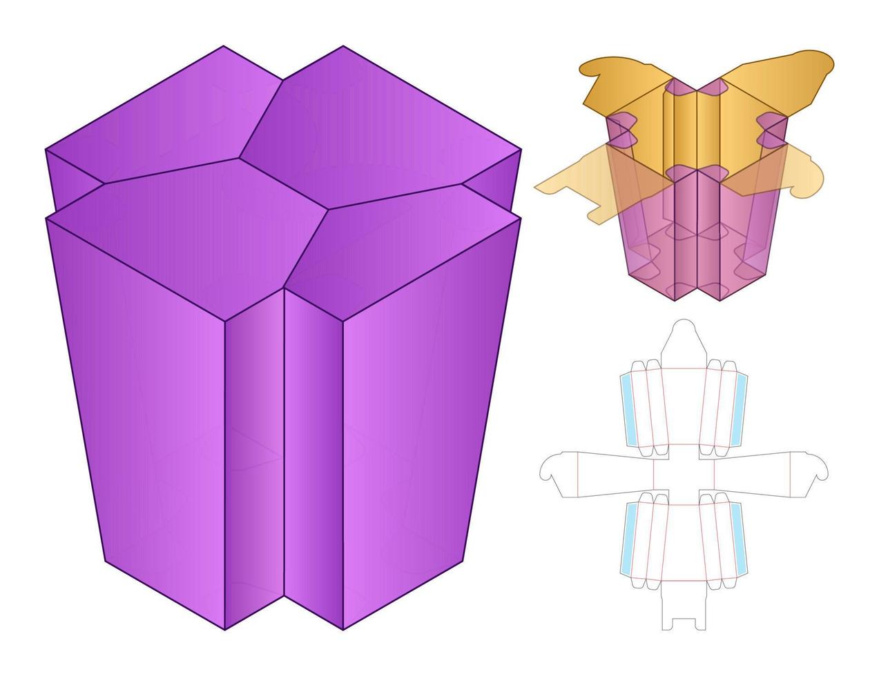 disegno del modello fustellato di imballaggio della scatola. Modello 3d vettore