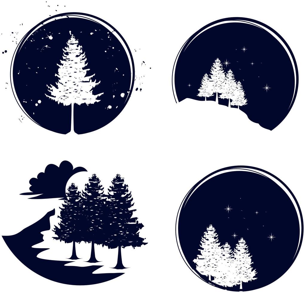 logo dell'albero di pino nel cielo notturno vettore