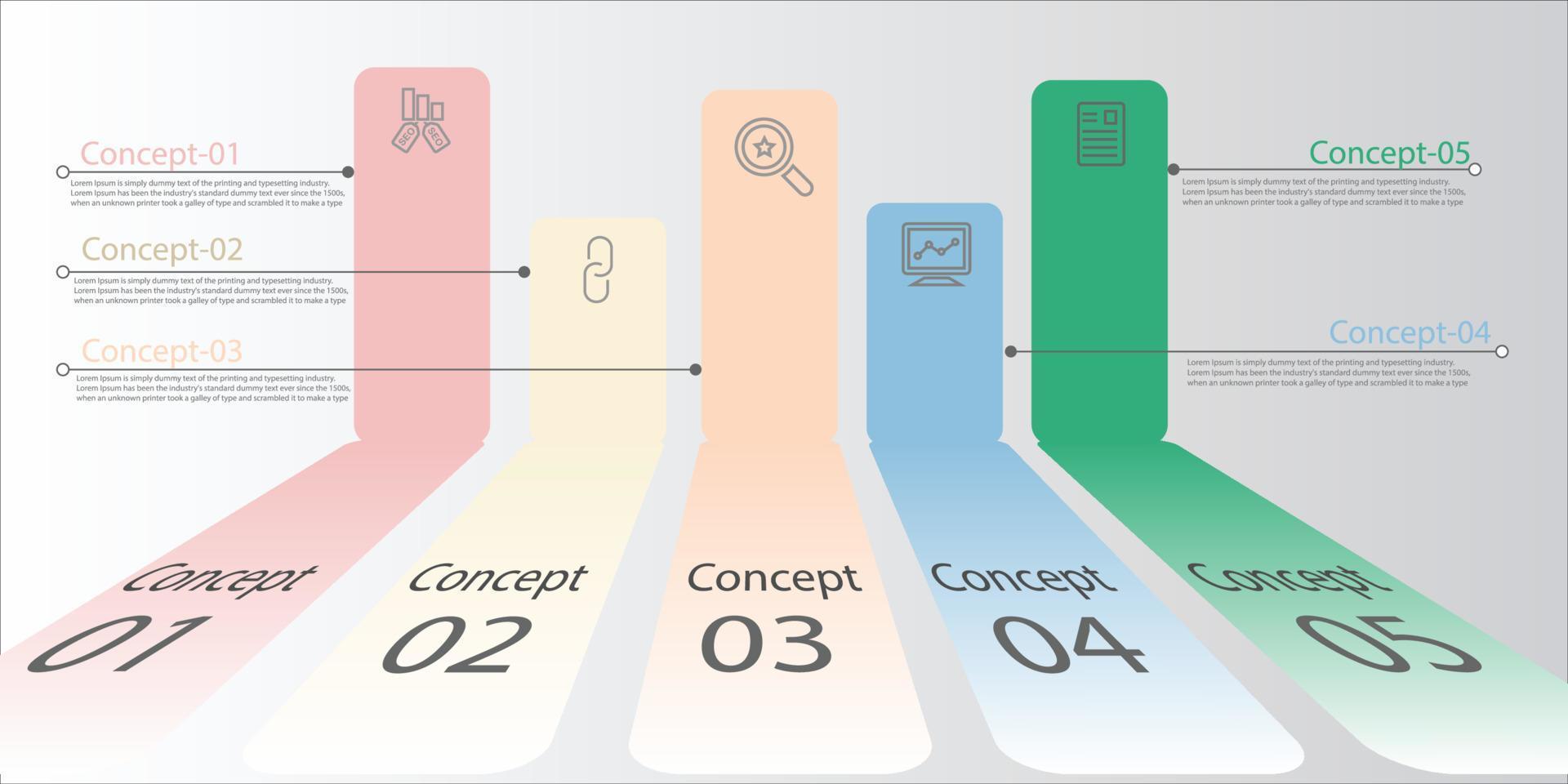 passaggio del concetto di processo del modello vettoriale del rettangolo infografico per il sistema di apprendimento della strategia o dell'istruzione