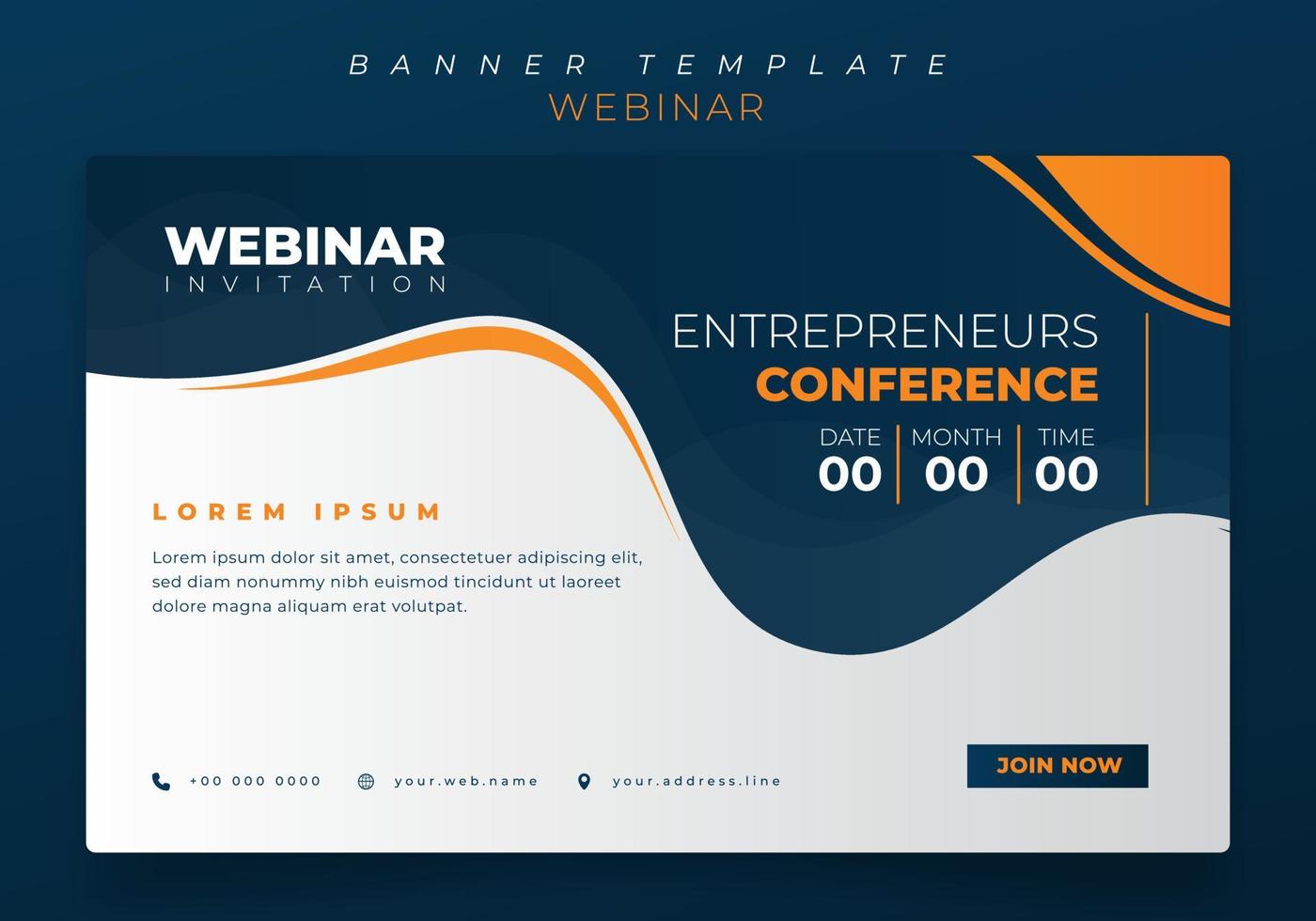 design del modello di banner con forma ondulata per la pubblicità online o la progettazione di inviti a webinar vettore