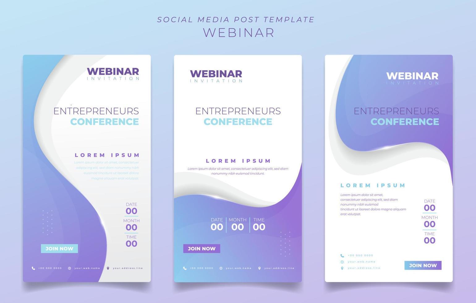 modello di post sui social media in un design di sfondo viola blu femminile per il design dell'invito al webinar vettore