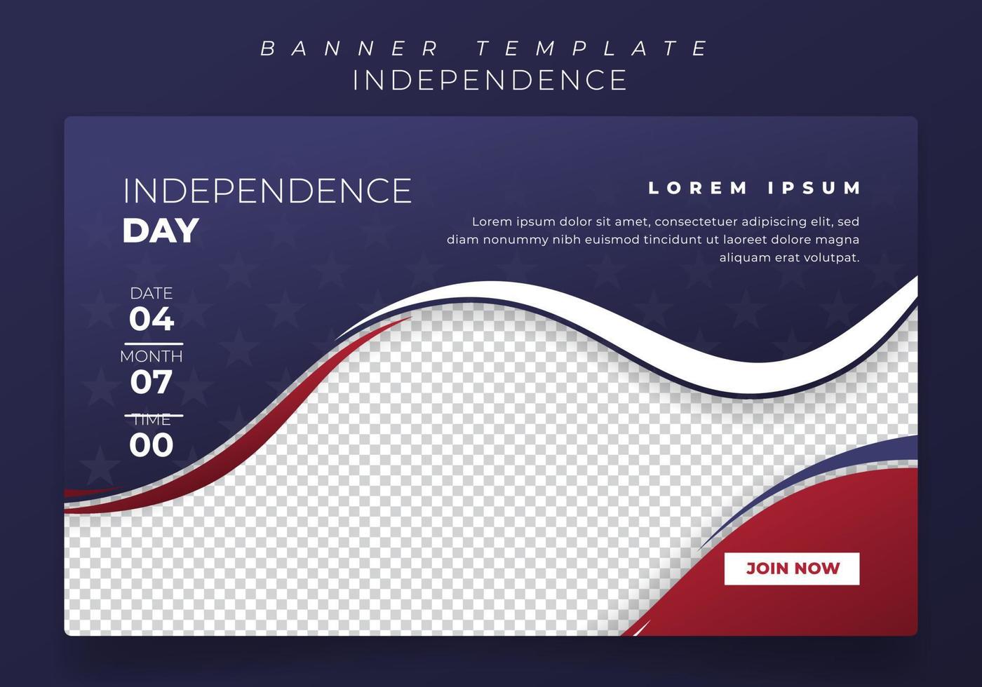 design del modello di banner con forma ondulata per noi giorno dell'indipendenza o design pubblicitario online vettore