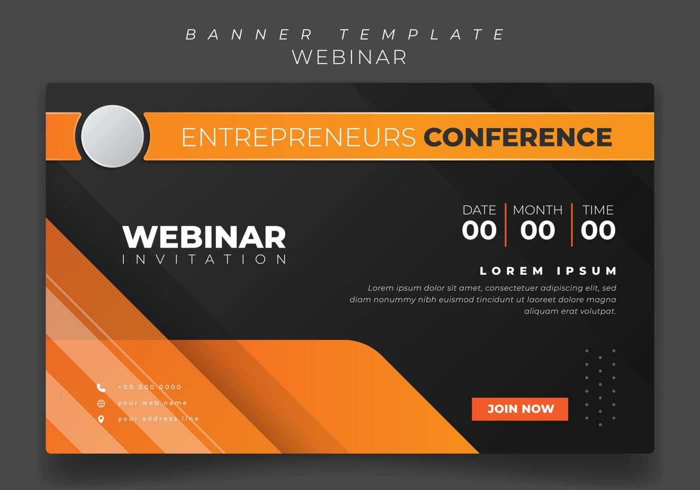 modello di banner con sfondo geometrico arancione e nero per il design dell'invito al webinar vettore