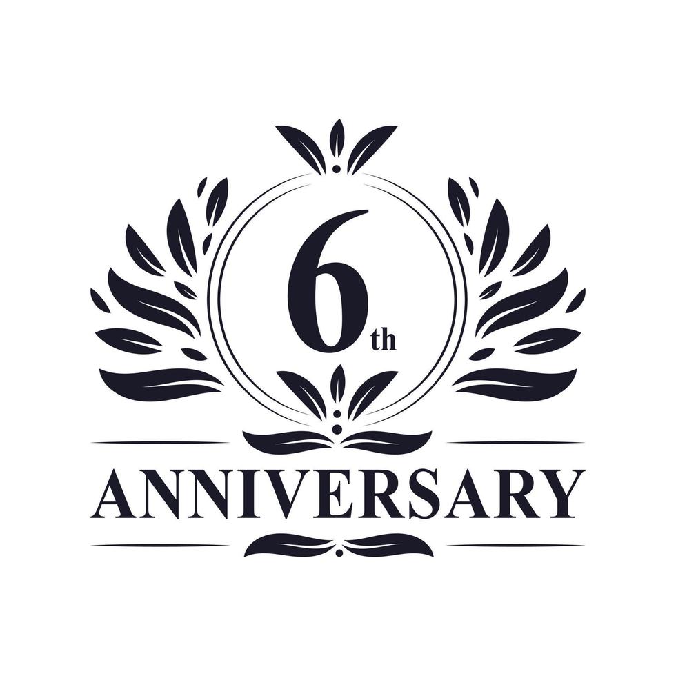 Celebrazione del 6° anniversario, lussuoso logo dell'anniversario di 6 anni. vettore