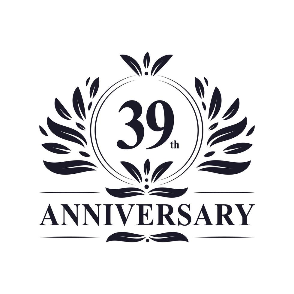 Celebrazione del 39° anniversario, lussuoso logo dell'anniversario di 39 anni. vettore