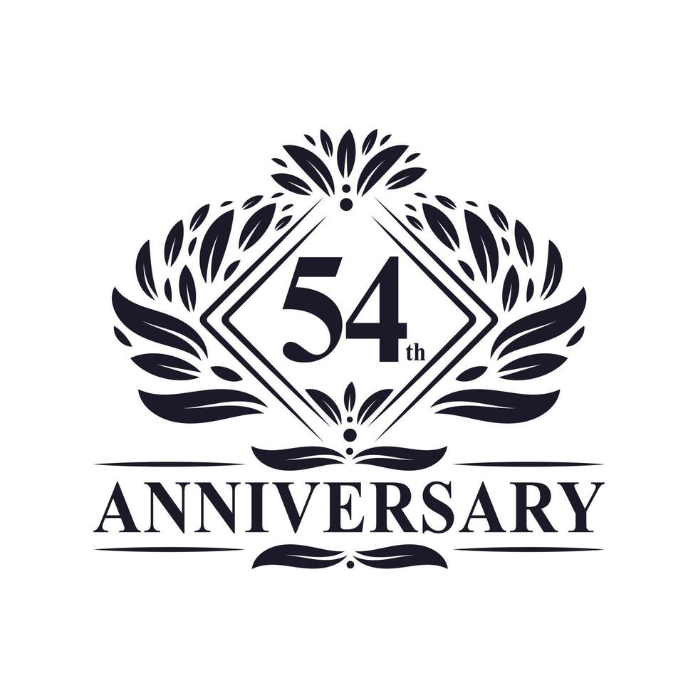 Logo dell'anniversario di 54 anni, logo floreale di lusso per il 54° anniversario. vettore