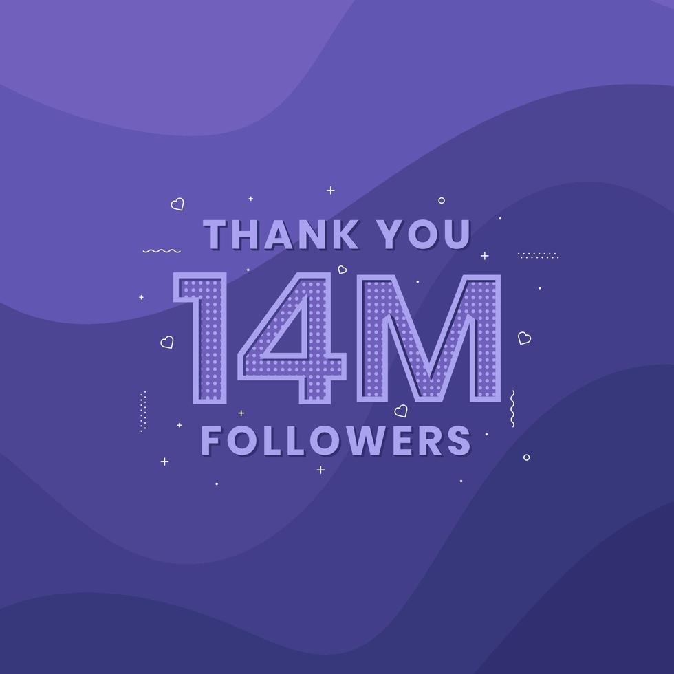 grazie 14 milioni di follower, modello di biglietto di auguri per i social network. vettore