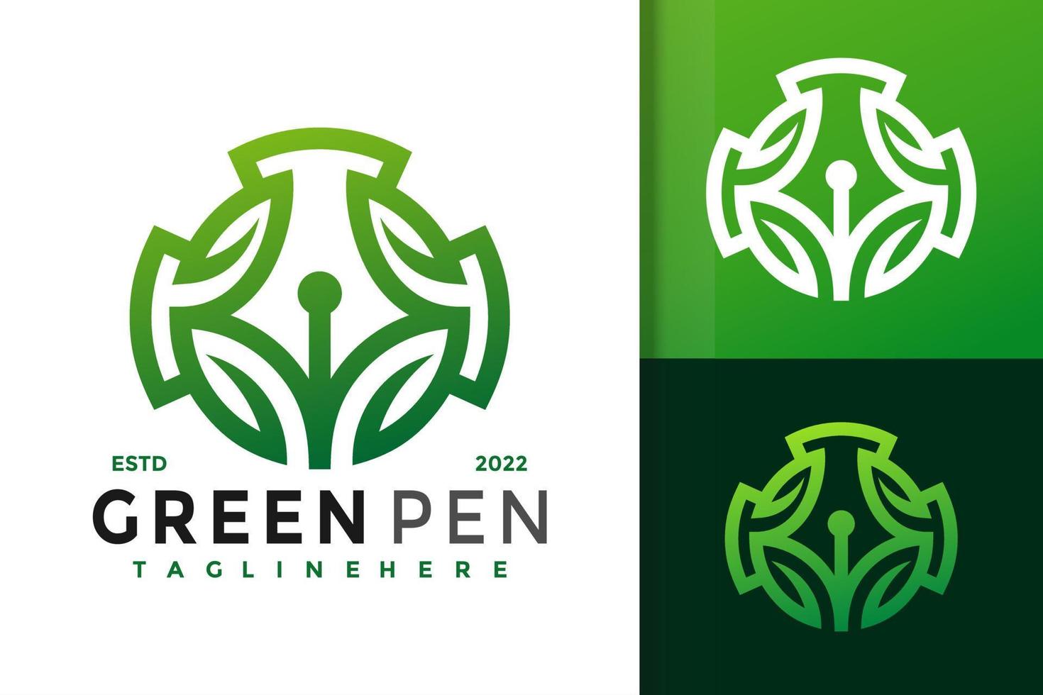 modello di vettore di progettazione di logo moderno foglia verde penna