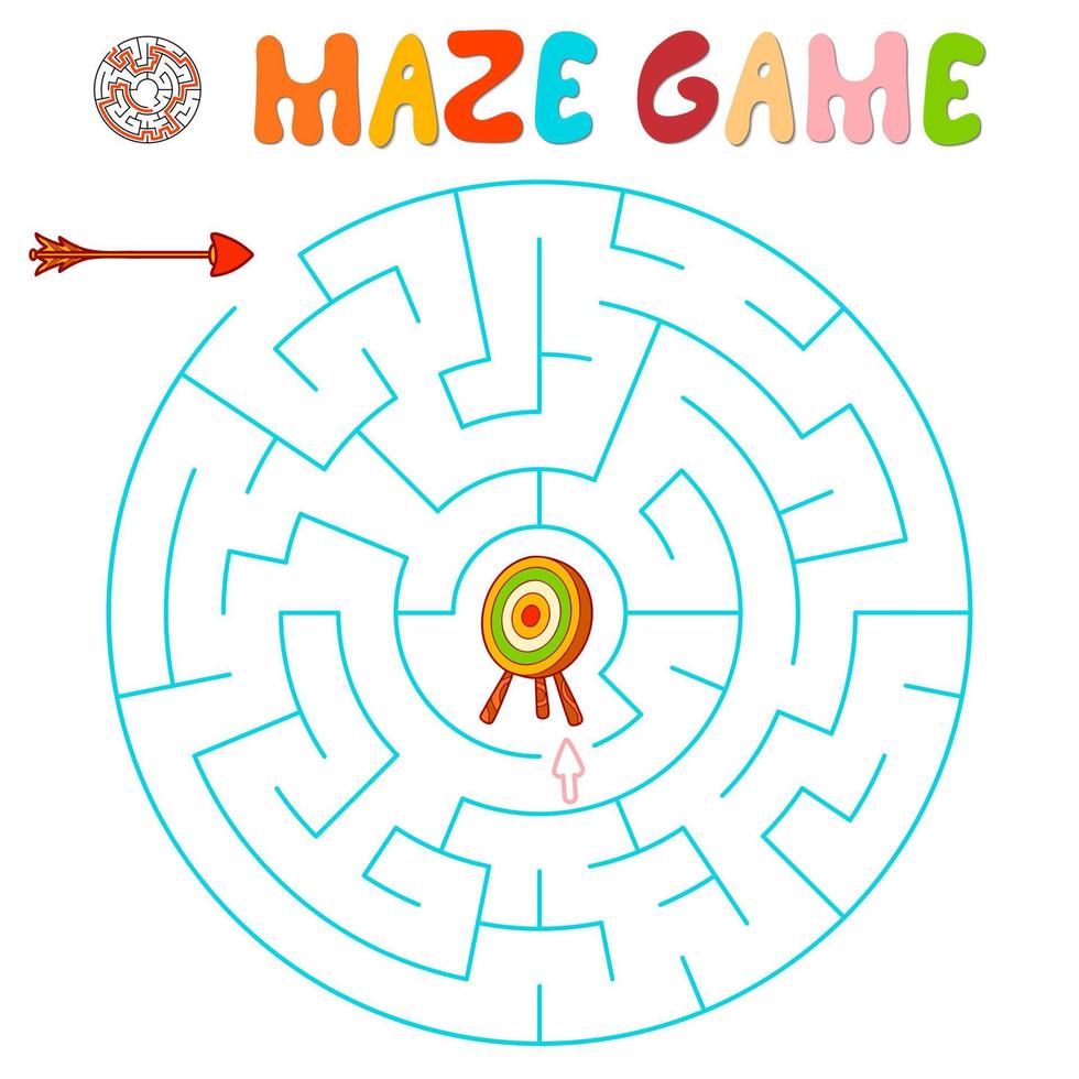 gioco di puzzle labirinto per bambini. labirinto o gioco del labirinto con freccia e bersaglio. vettore