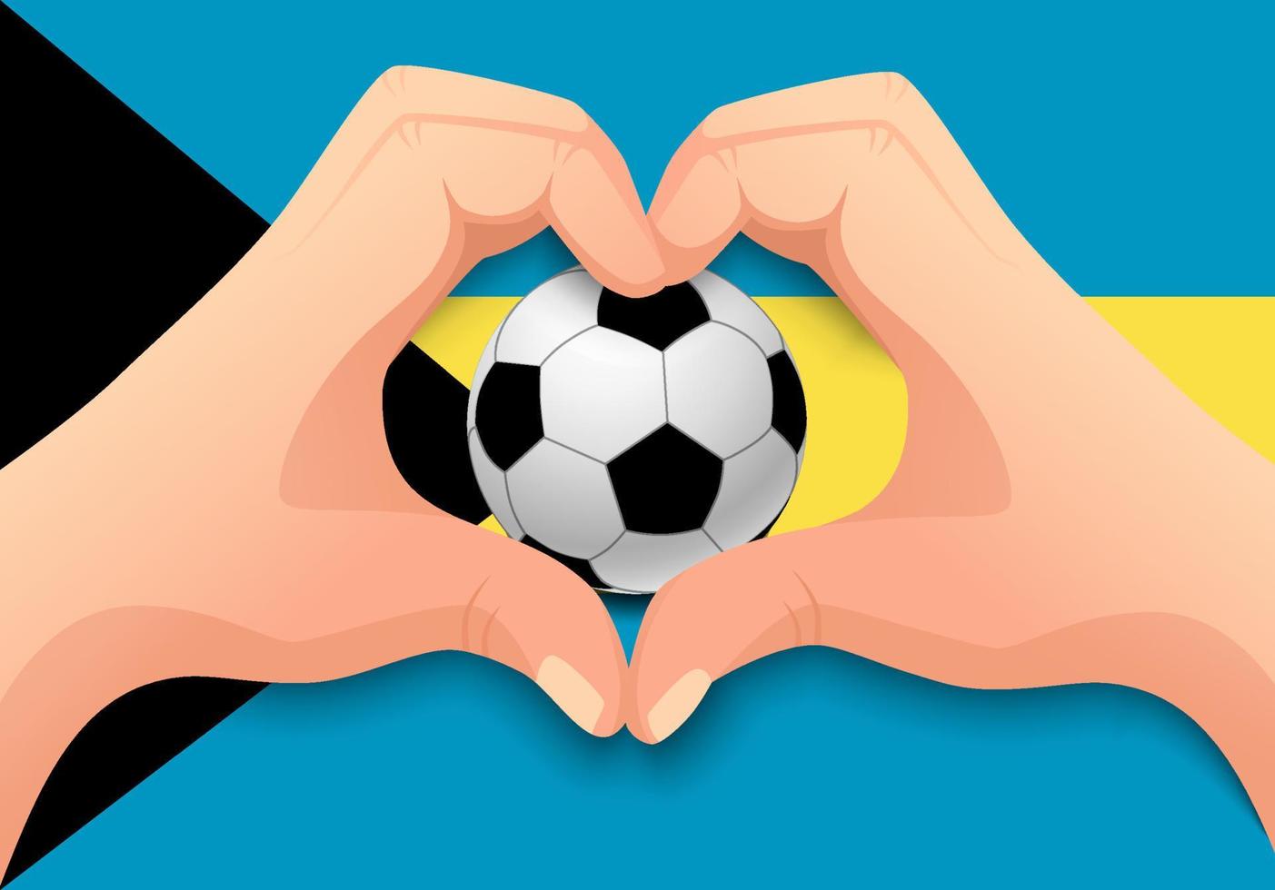 Bahamas pallone da calcio e mano a forma di cuore vettore