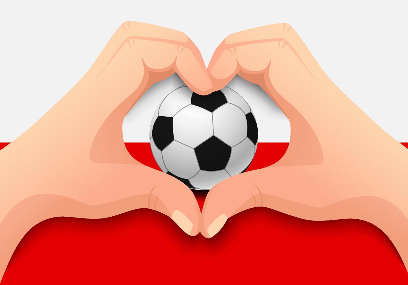 Polonia pallone da calcio e mano a forma di cuore vettore