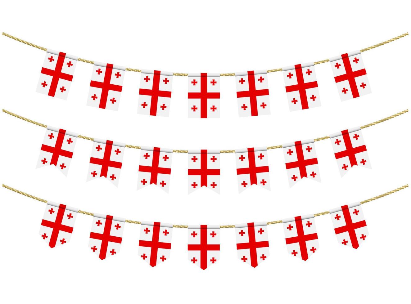 bandiera georgia sulle corde su sfondo bianco. set di bandiere di stamina patriottiche. decorazione bunting della bandiera della georgia vettore