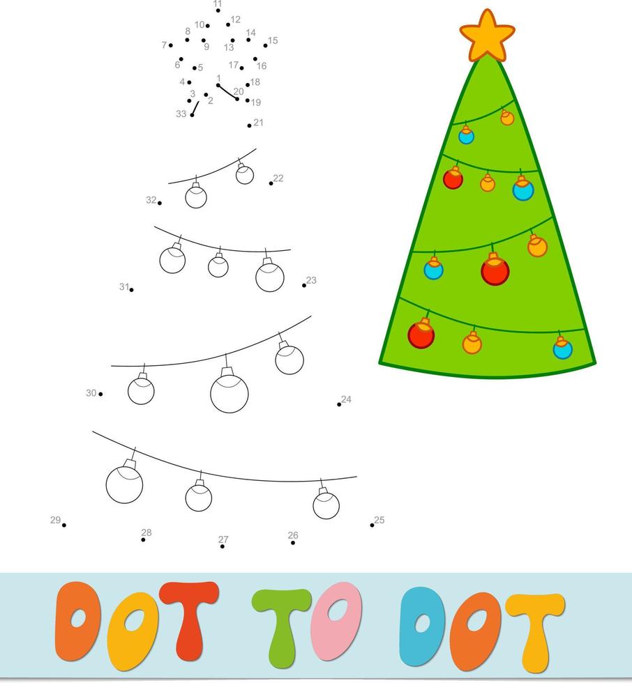 puzzle di Natale punto per punto. collegare il gioco dei punti. illustrazione vettoriale dell'albero di natale