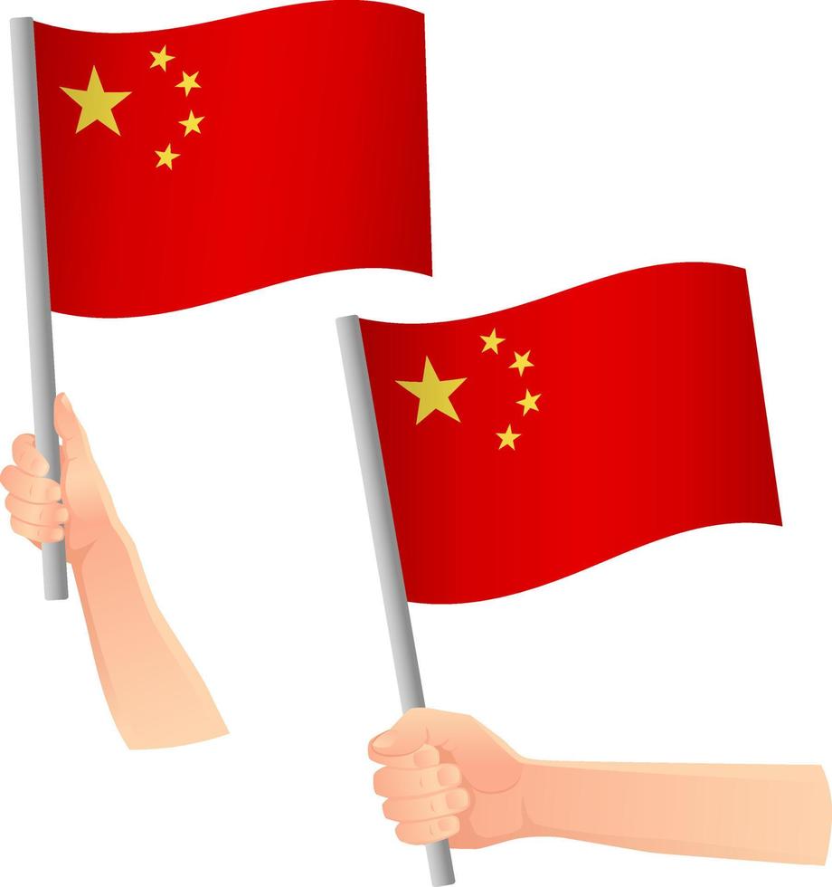 icona della bandiera cinese in mano vettore