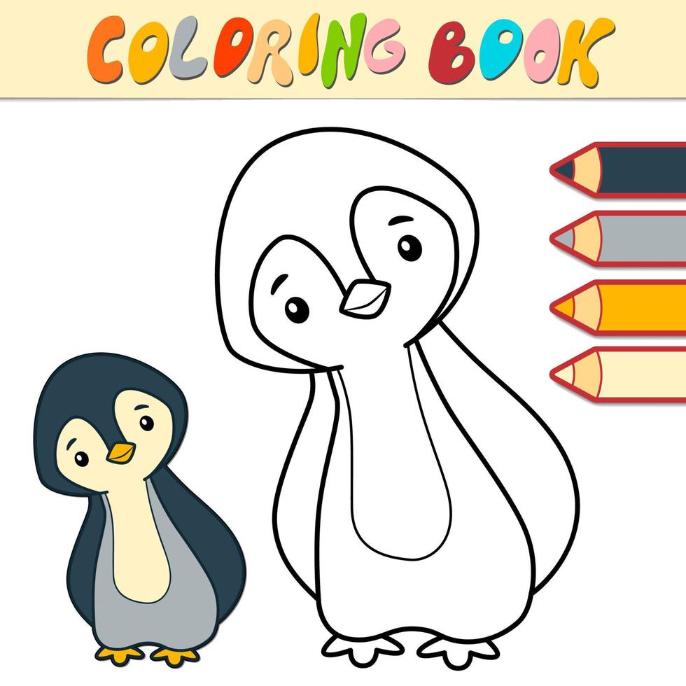 libro da colorare o pagina per bambini. vettore in bianco e nero del pinguino