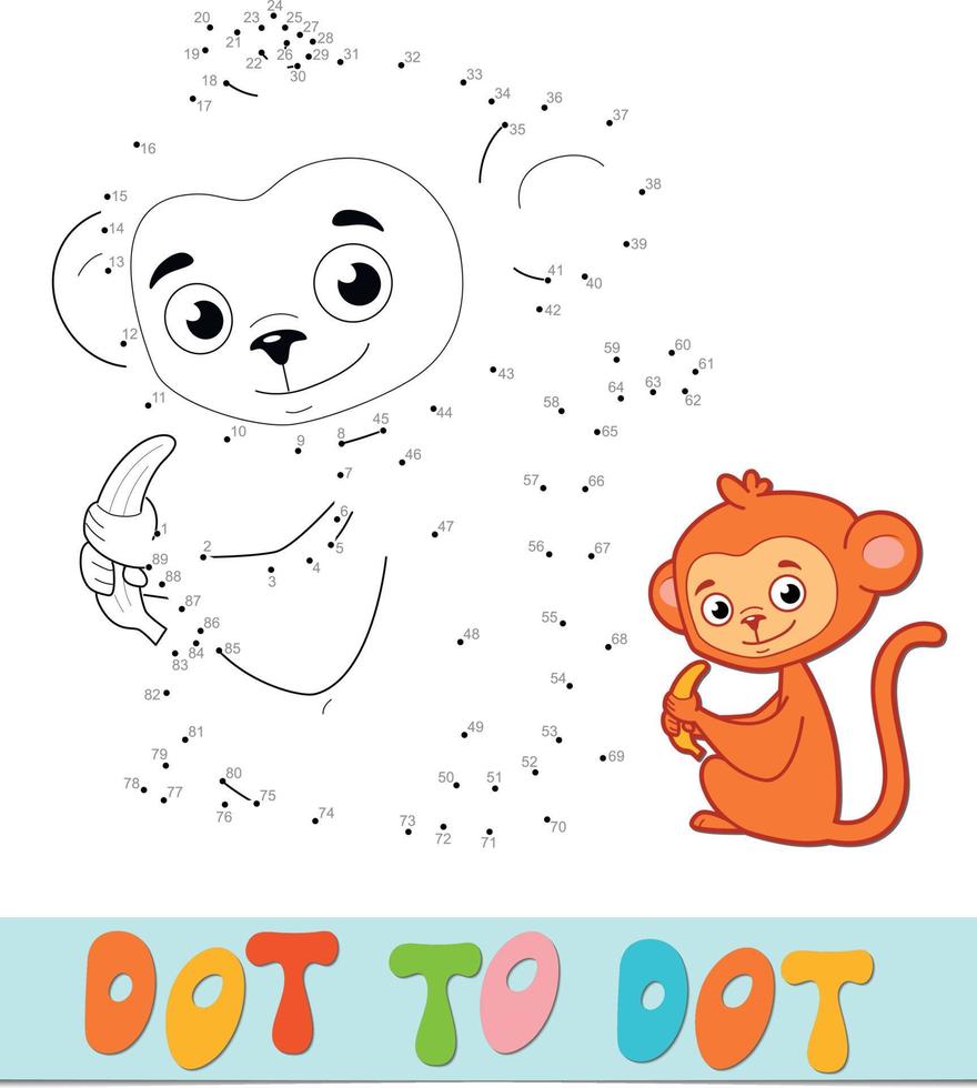 puzzle punto per punto. collegare il gioco dei punti. illustrazione vettoriale di scimmia