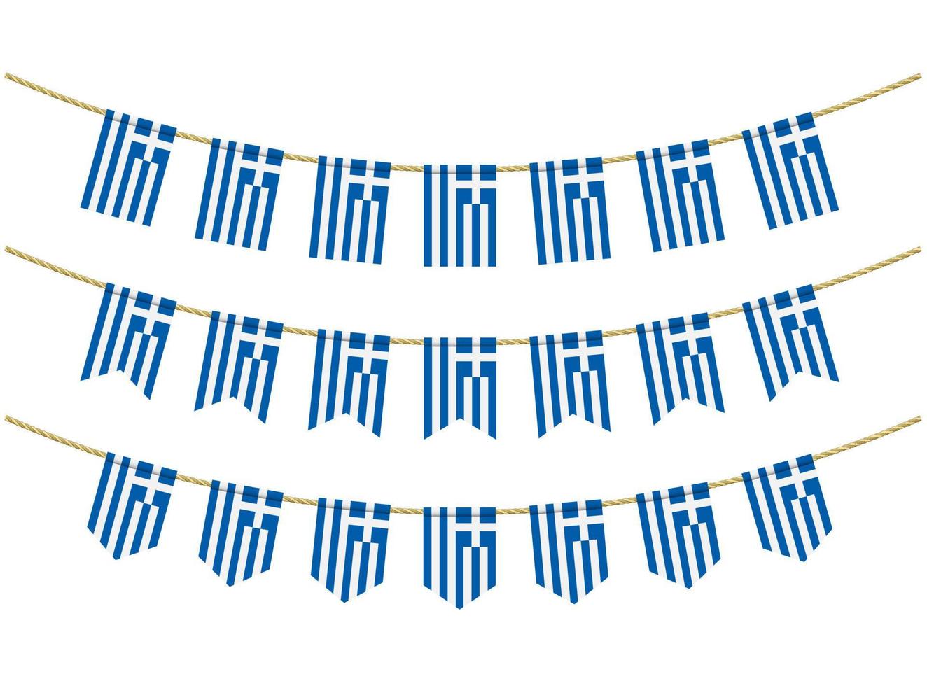 bandiera della grecia sulle corde su sfondo bianco. set di bandiere di stamina patriottiche. decorazione bunting della bandiera della grecia vettore