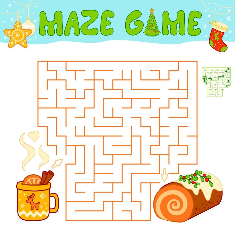 gioco di puzzle labirinto di natale per bambini. labirinto o gioco del labirinto con torta di Natale. vettore