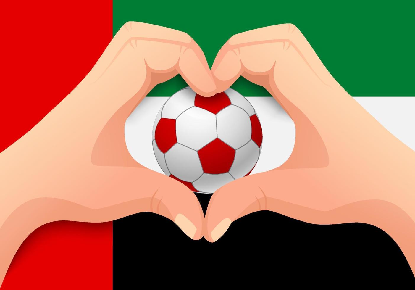 emirati arabi uniti pallone da calcio e mano a forma di cuore vettore