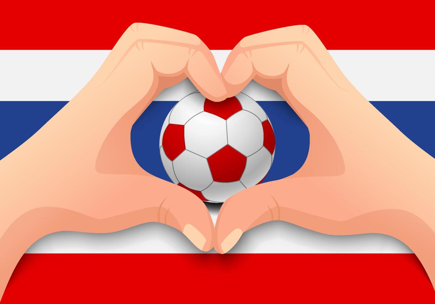 thailandia pallone da calcio e mano a forma di cuore vettore