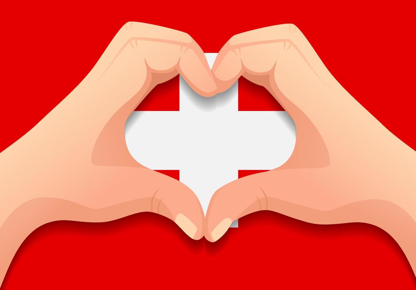 bandiera della svizzera e forma del cuore della mano vettore