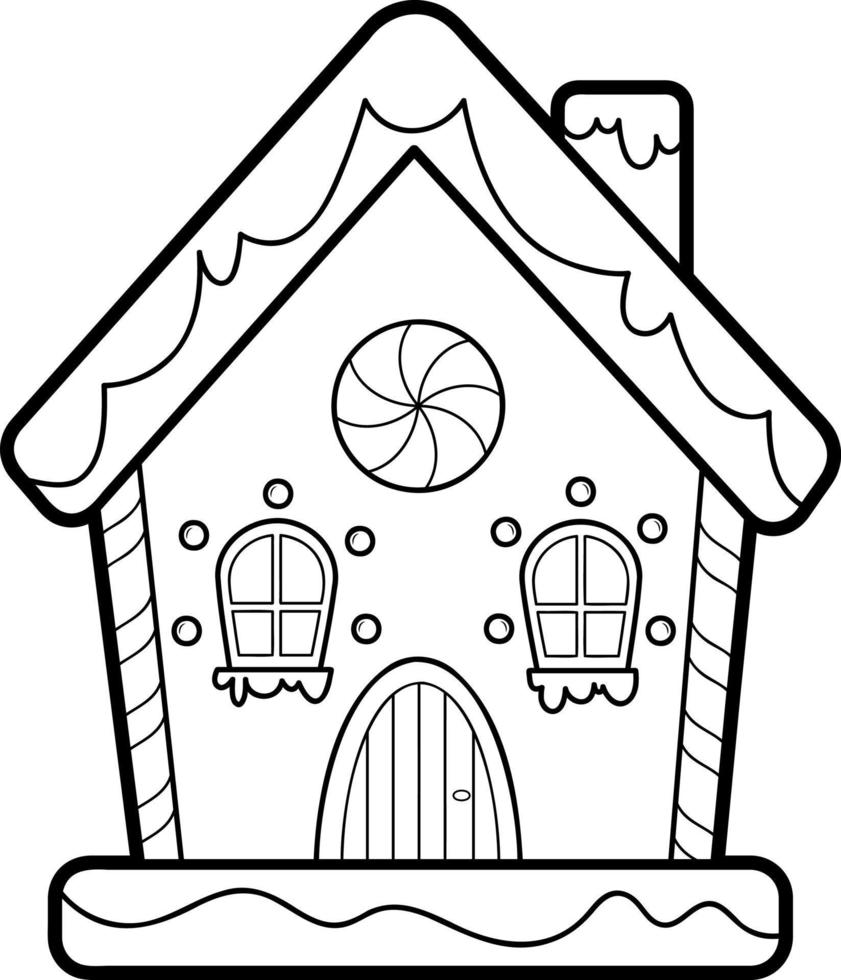 libro da colorare o pagina di natale. illustrazione vettoriale in bianco e nero della casa di pan di zenzero