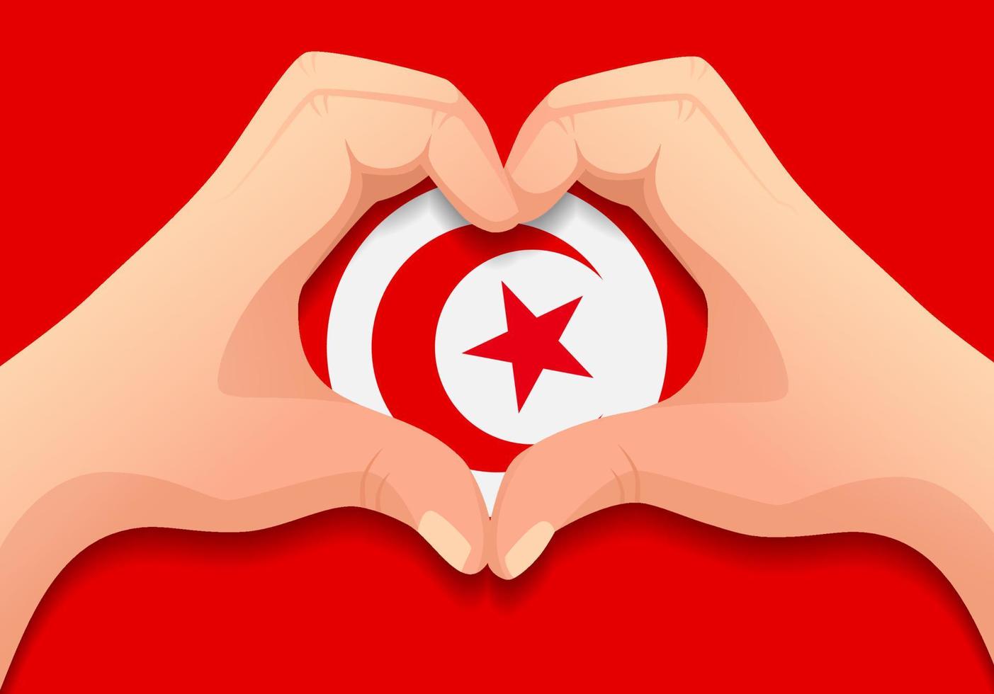 bandiera tunisia e mano a forma di cuore vettore