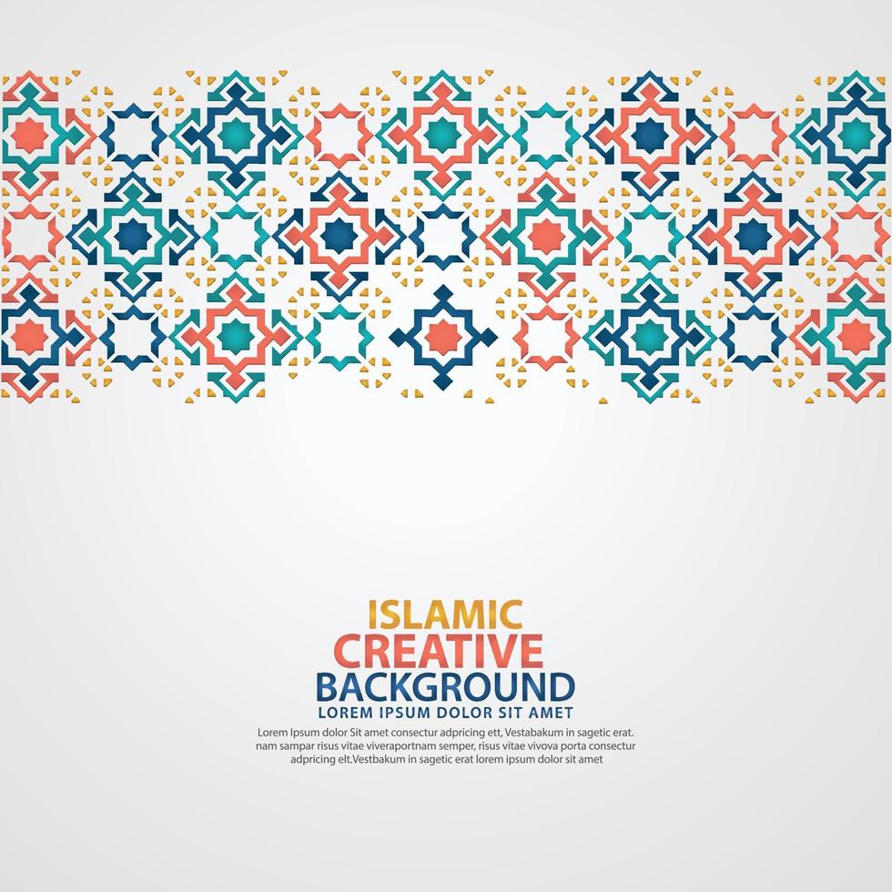 biglietto di auguri islamico banner sfondo con dettagli ornamentali colorati di mosaico floreale ornamento di arte islamica vettore