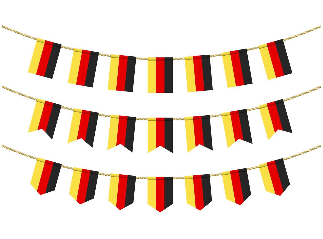 bandiera della germania sulle corde su sfondo bianco. set di bandiere di stamina patriottiche. decorazione della stamina della bandiera della germania vettore