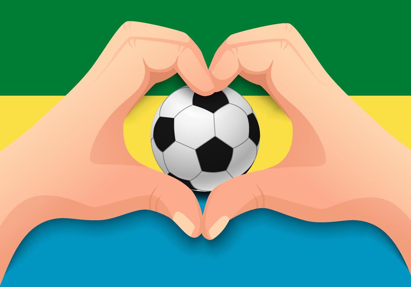 pallone da calcio del gabon e forma del cuore della mano vettore