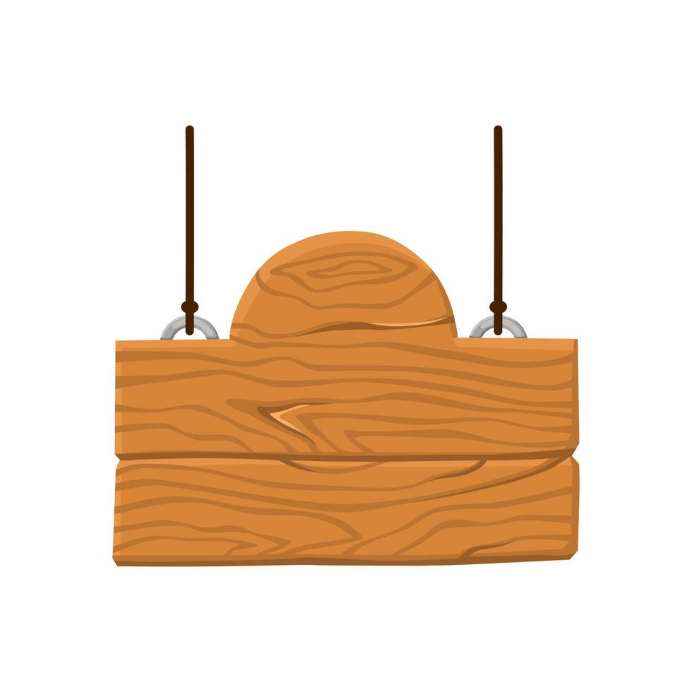 cartello in legno figurato. tavoletta di legno. risorse di gioco dell'interfaccia utente, sfondo rurale. illustrazione del fumetto vettoriale su uno sfondo bianco isolato.