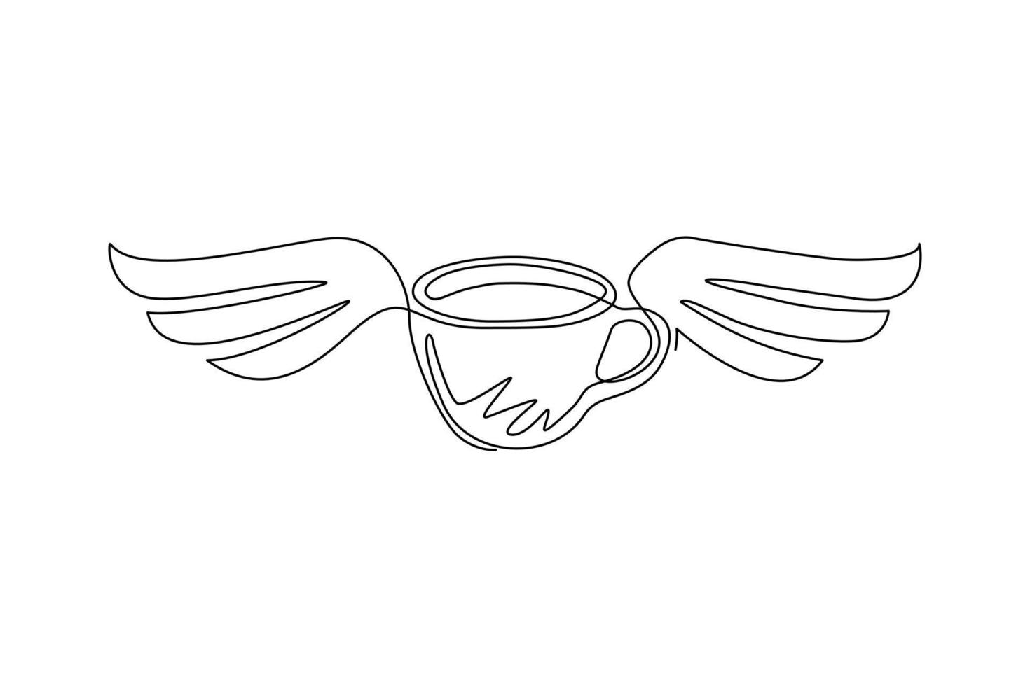 tazza di caffè con le ali di disegno a una linea singola. idea per pubblicizzare bevande al caffè, biglietti da visita, branding e identità aziendale. illustrazione vettoriale grafica moderna con disegno a linea continua