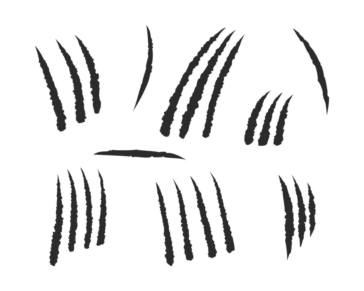 gatti graffiare impostato su uno sfondo bianco. segno degli artigli dell'animale. elemento di design divertente. illustrazione vettoriale