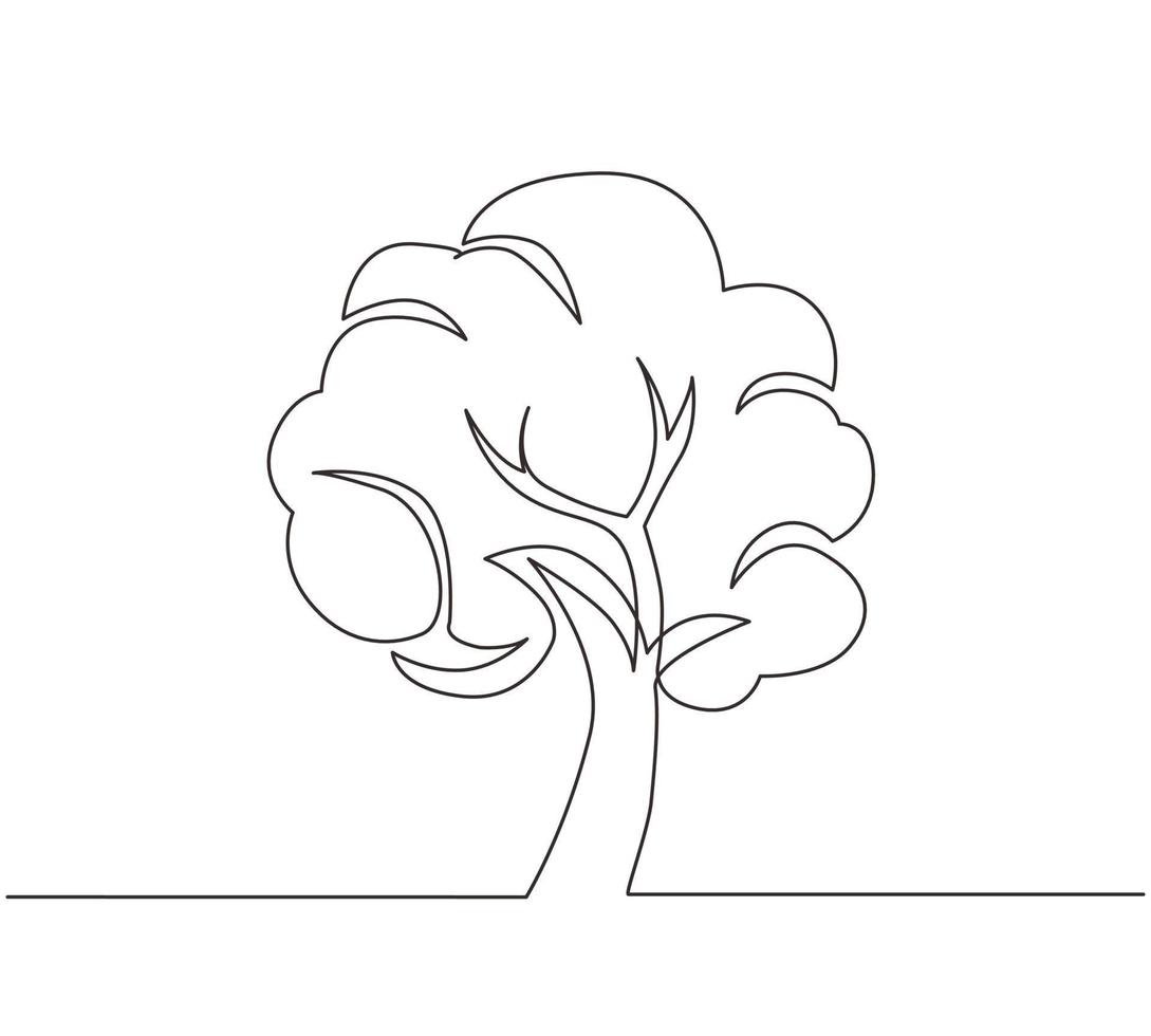 un unico disegno a tratteggio albero verde fertile su sfondo bianco, alberi per decorare giardini e disegni per la casa. giornata della terra, concetto di ecologia. illustrazione vettoriale grafica moderna con disegno a linea continua