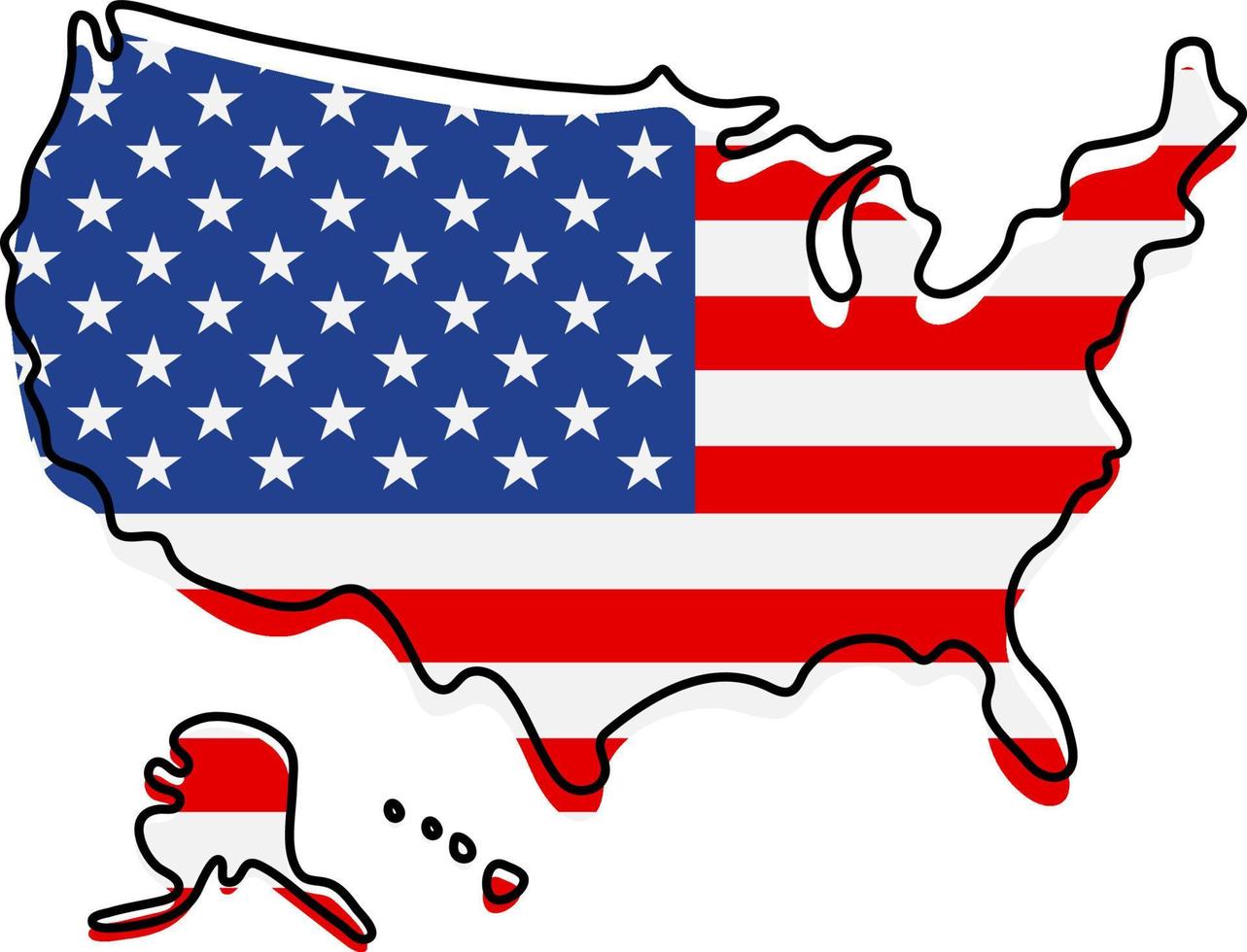 mappa stilizzata dell'america con l'icona della bandiera nazionale. mappa a colori della bandiera dell'illustrazione vettoriale degli Stati Uniti.
