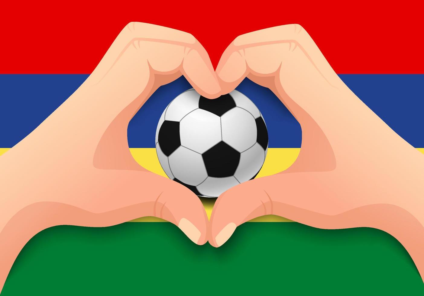 mauritius pallone da calcio e mano a forma di cuore vettore