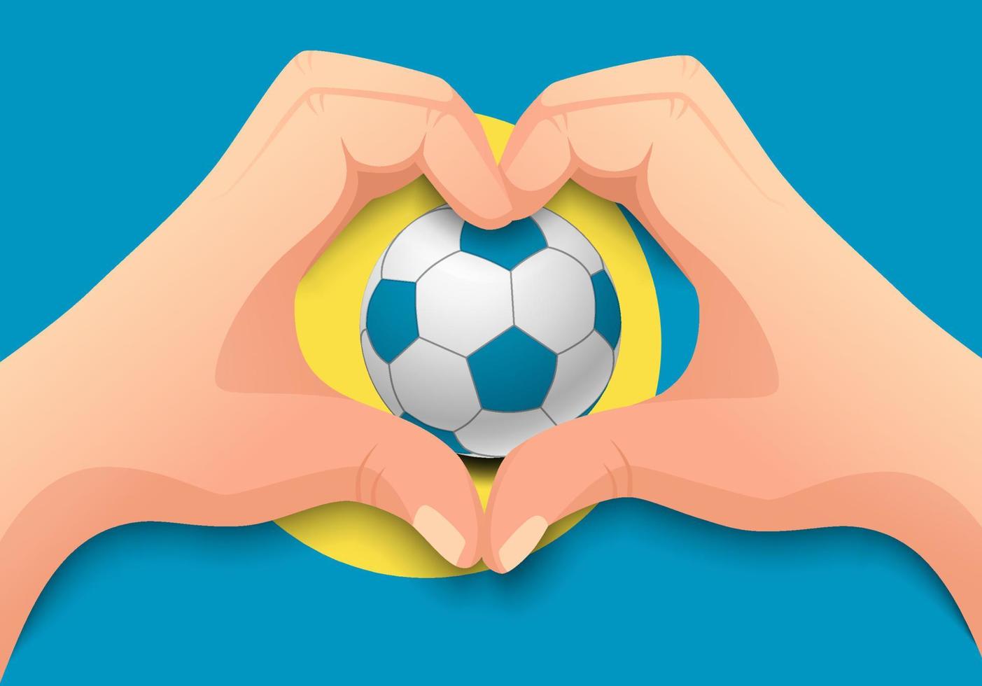 pallone da calcio palau e mano a forma di cuore vettore