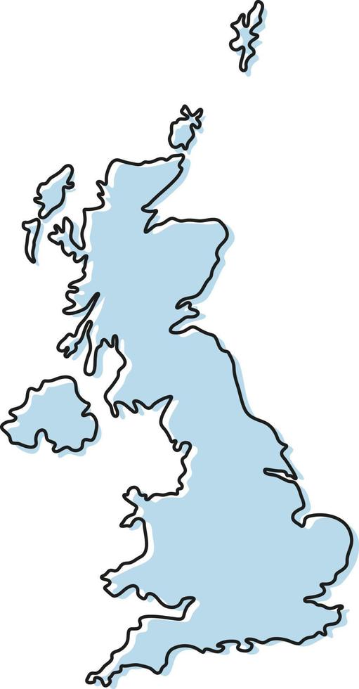 mappa stilizzata semplice dell'icona del regno unito. mappa di schizzo blu dell'illustrazione vettoriale del regno unito