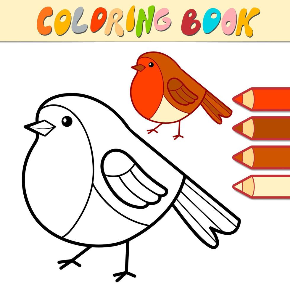 libro da colorare o pagina per bambini. vettore in bianco e nero dell'uccello di natale