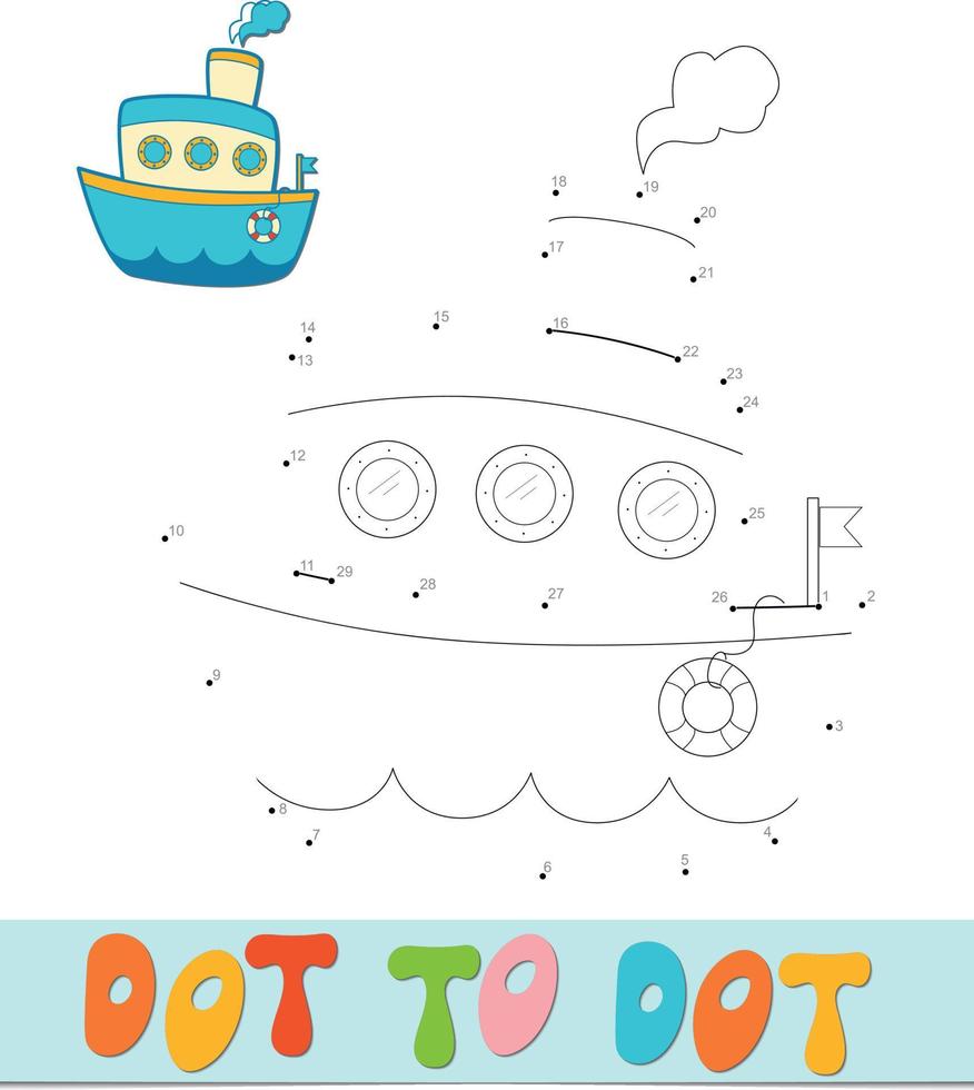 puzzle punto per punto. collegare il gioco dei punti. illustrazione vettoriale della nave