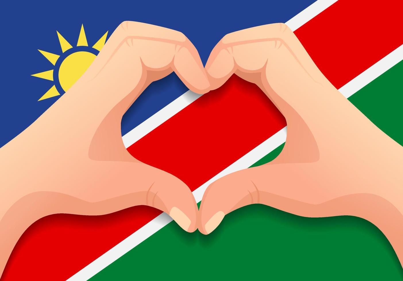 bandiera della namibia e forma del cuore della mano vettore