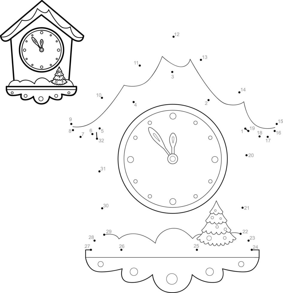 punto per punto puzzle di Natale per bambini. collegare il gioco dei punti. illustrazione vettoriale dell'orologio