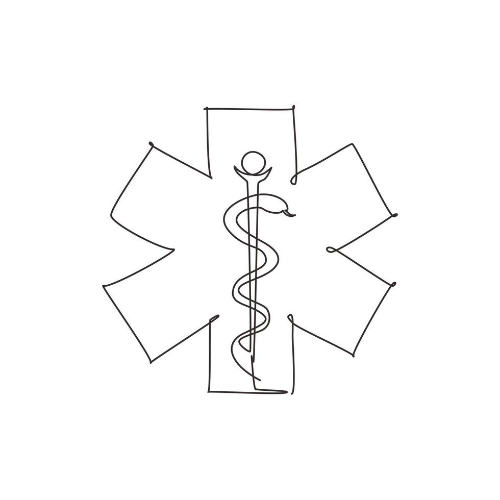 simbolo di salute del serpente medico di disegno a linea continua. sistema di medicina e concetto di assistenza sanitaria. icona medica. logo della medicina per il personale paramedico. illustrazione grafica vettoriale di disegno a linea singola