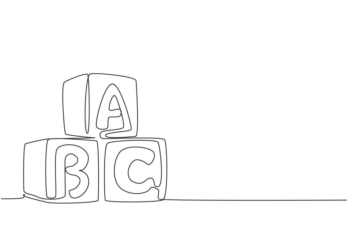 cubi di alfabeto di disegno a linea singola con lettere abc. torre dell'edificio a blocchi. blocchi di costruzione di lettere abc. cubi di alfabeto con lettere. illustrazione vettoriale grafica moderna con disegno a linea continua