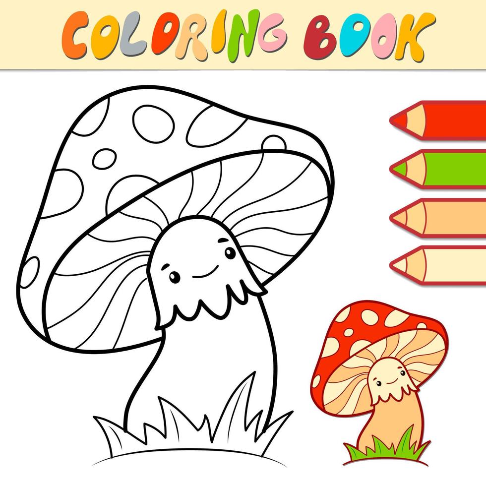 libro da colorare o pagina per bambini. vettore di funghi in bianco e nero