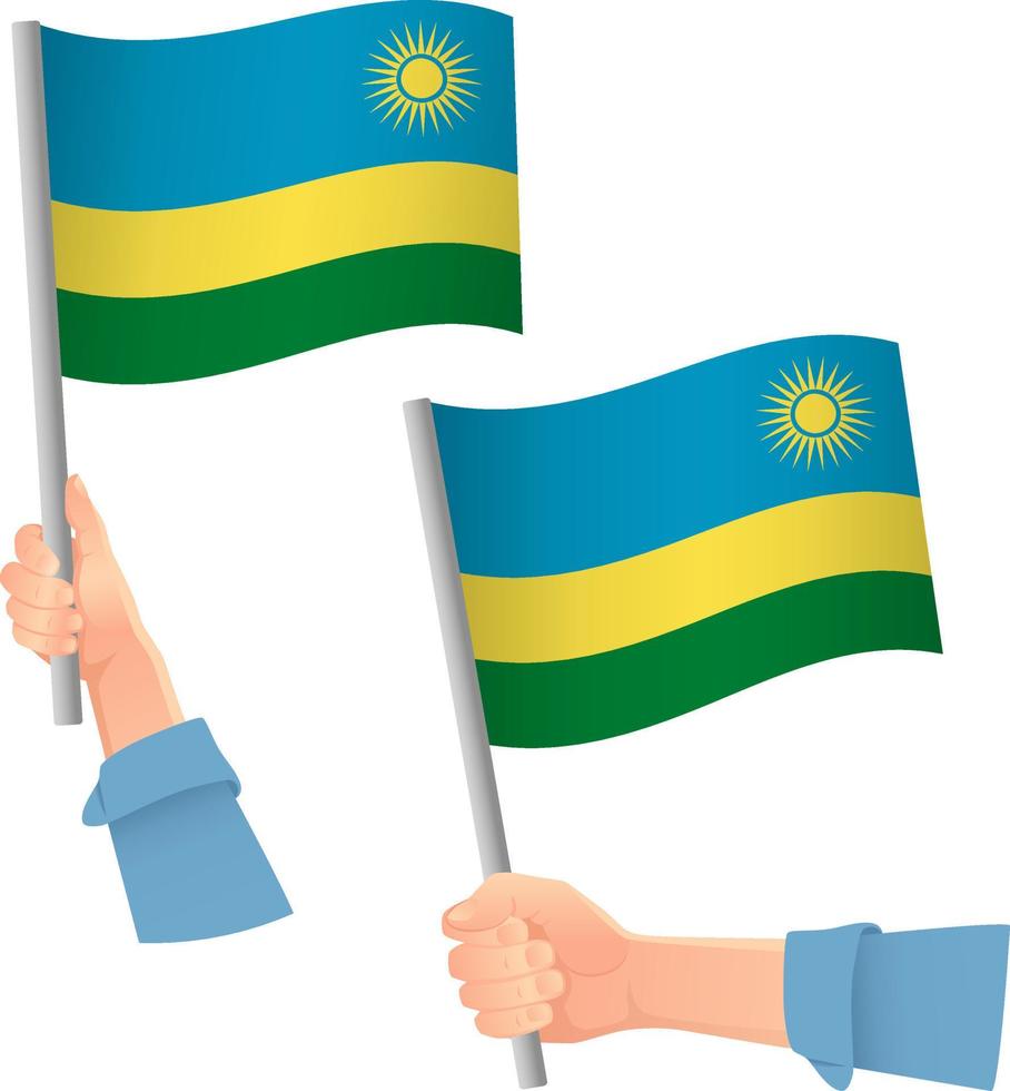 icona della bandiera del ruanda in mano vettore