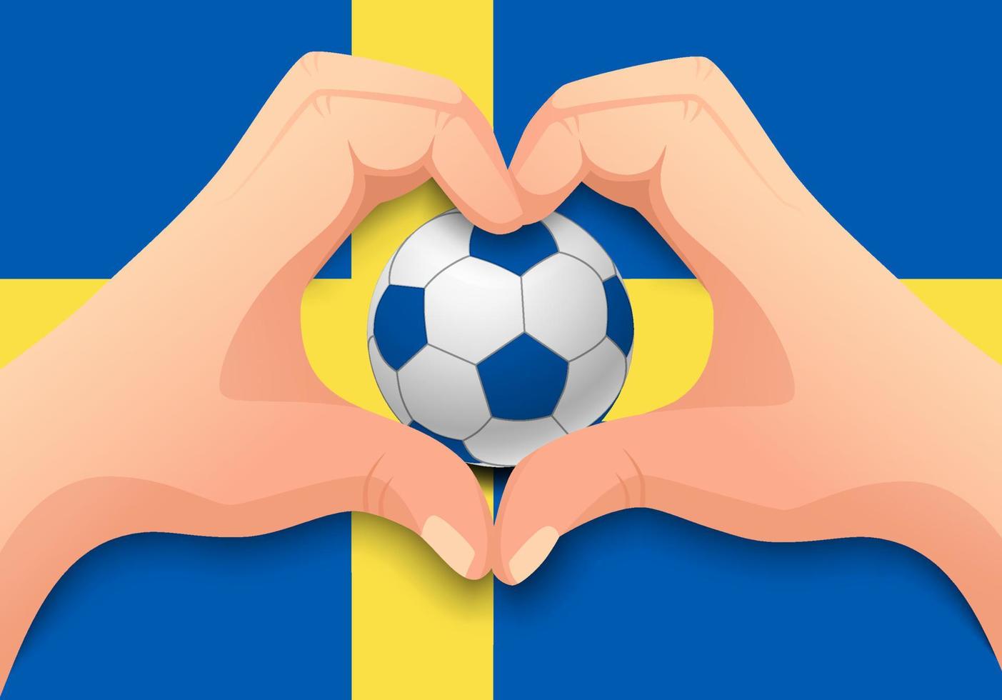 svezia pallone da calcio e mano a forma di cuore vettore