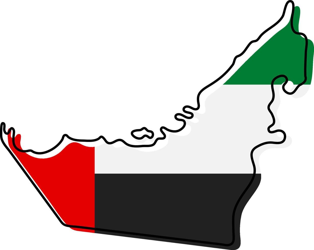 mappa stilizzata degli emirati arabi uniti con l'icona della bandiera nazionale. mappa a colori della bandiera dell'illustrazione vettoriale degli emirati arabi uniti.