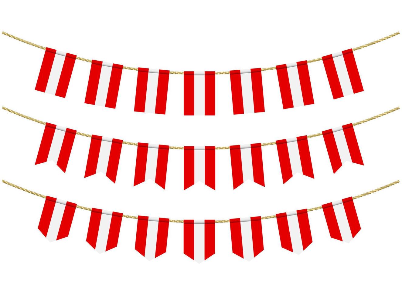 bandiera austriaca sulle corde su sfondo bianco. set di bandiere di stamina patriottiche. decorazione bunting della bandiera austriaca vettore