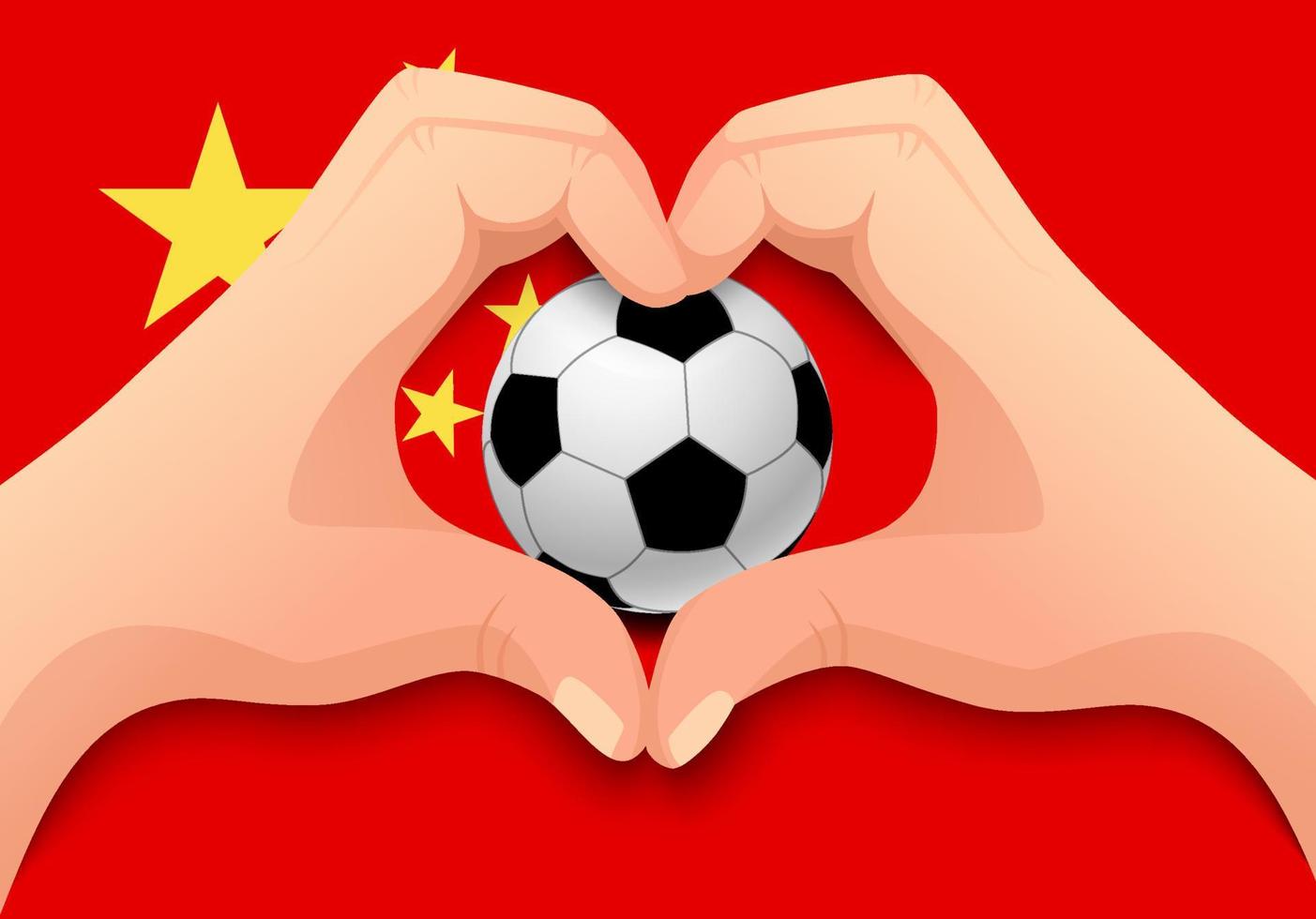 pallone da calcio cinese e forma di cuore della mano vettore